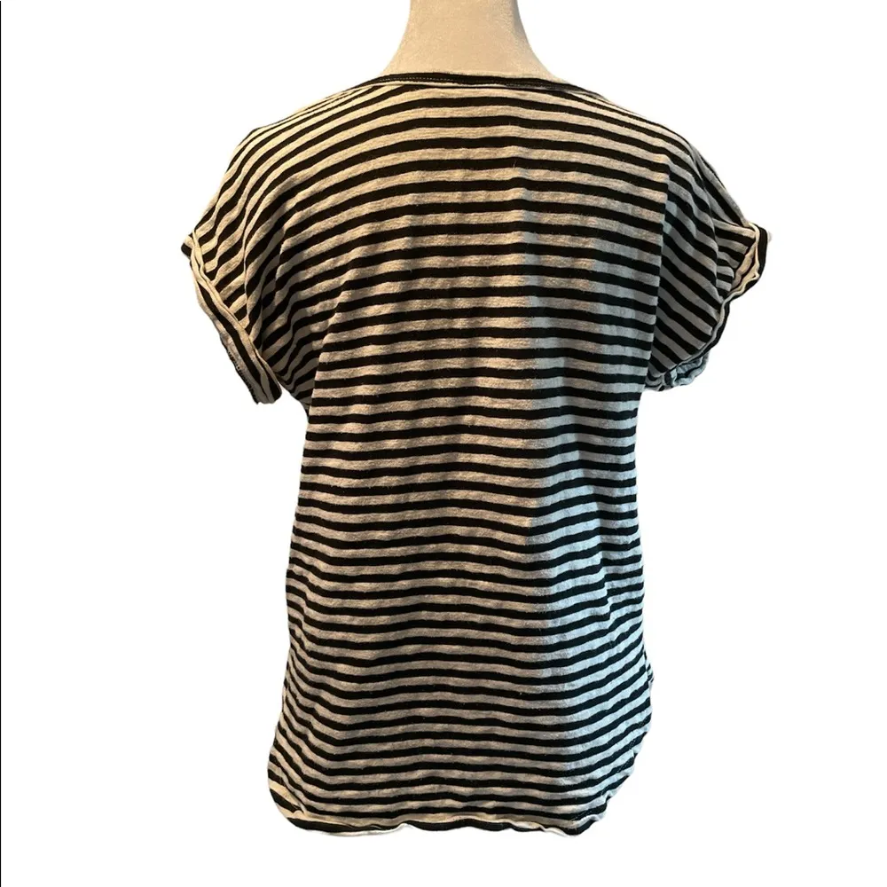 a.n.d. e a w y Black & White Striped Short Sleeve Round Neck Womens Thick Shirt Multiple Size M - Image 4