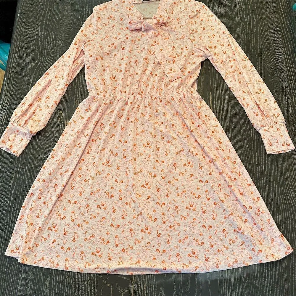 Adrianna Papell Tie Neck Knit Dress Floral Ditsy Print Long Sleeve Multicolor - Image 4