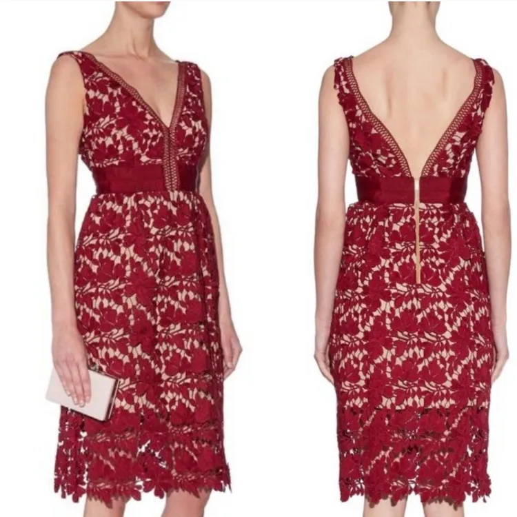 Self Portrait Lace Dress Red Burgundy New With Tags Size 0 - Image 2