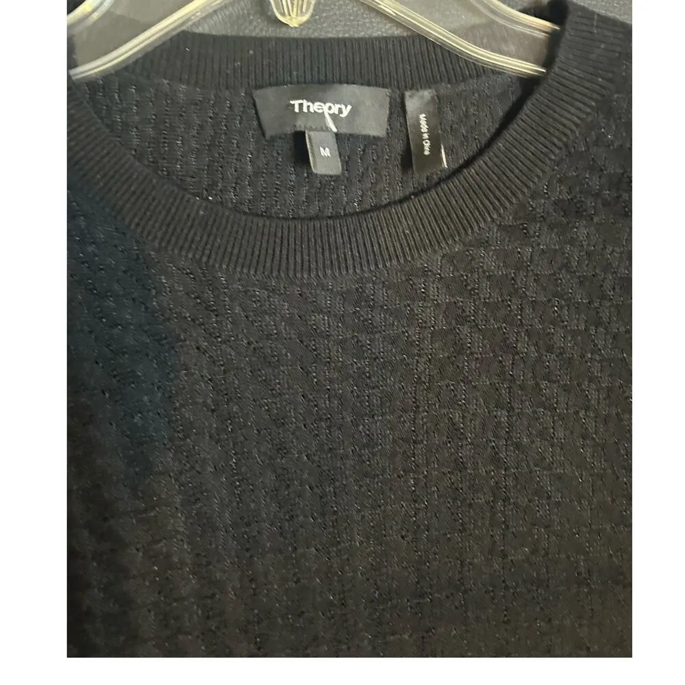 Theory Black Stretchy Sweater Size Medium M Semi-sheer Stockholm Designer - Image 2