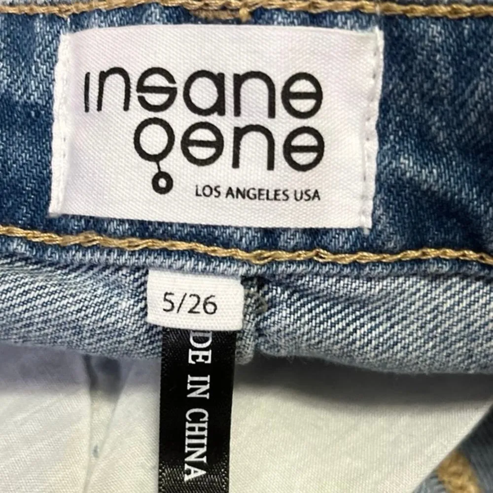 NEW Insane Gene Blue Distressed High Rise Straight Wide Leg Denim Jeans Pants 26 - Image 4