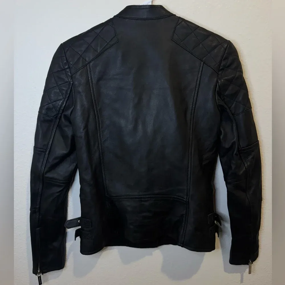 MICHAEL Michael Kors 100% Leather Moto Black‎ Jacket Size XXS Black - Image 8