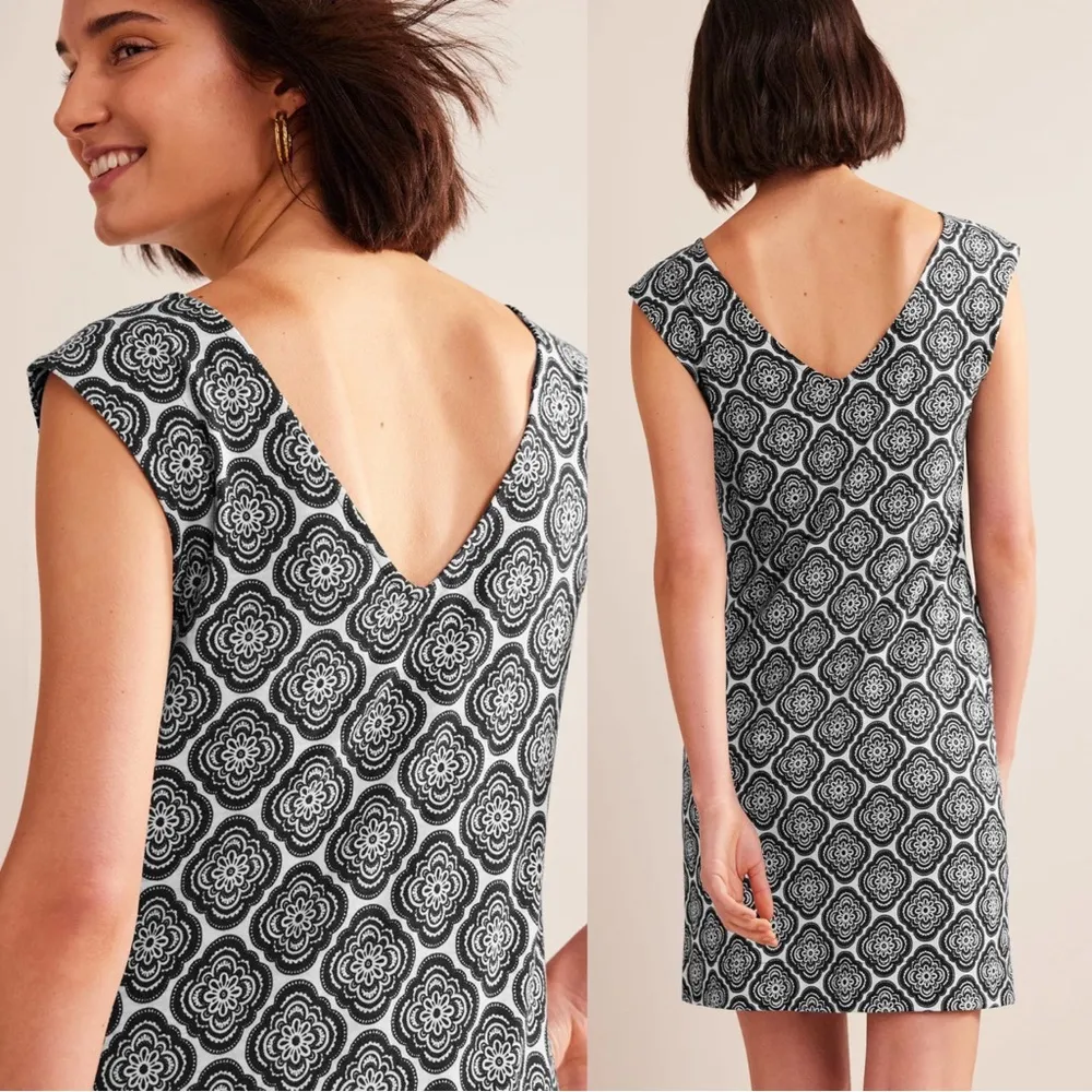 Boden • Sleeveless Jersey Shift Dress black white print knit cap sleeve floral Size 4 - Image 10