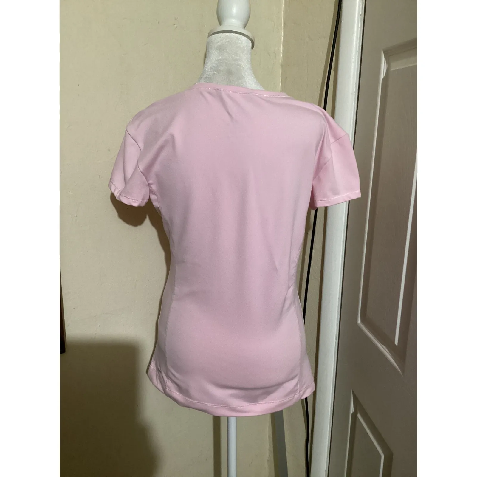 Adidas Climalite Pink V Neck Short Sleeve Athletic T Shirt Women Sz M - Image 3