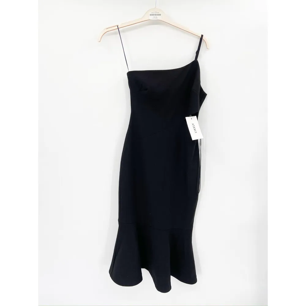 Likely Midi Fina Black One Shoulder Mermaid Cocktail Dress Size 2 NWT - Image 2