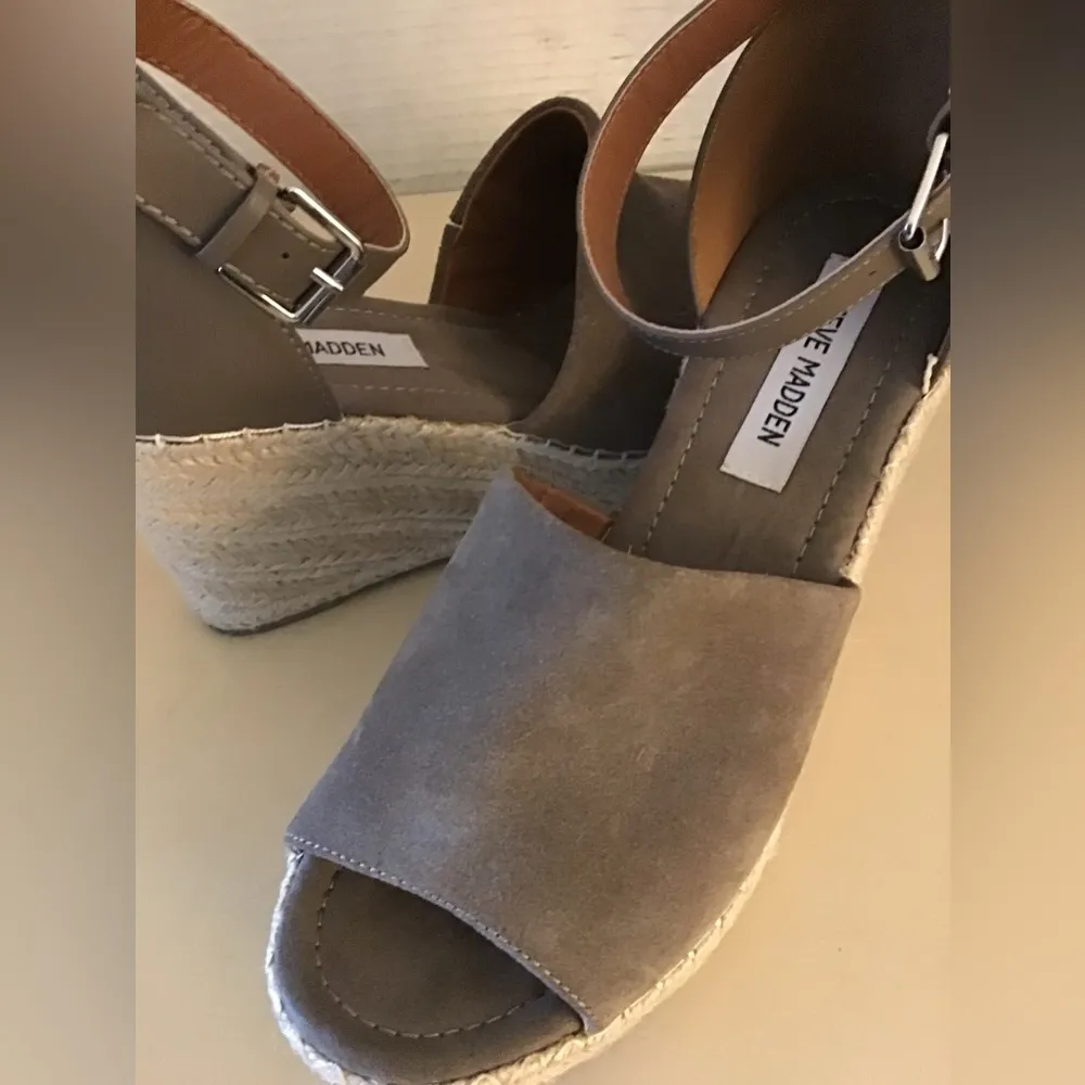 Steve Madden women beige leather suede espadrilles platform wedge sandals US 9.5 - Image 10