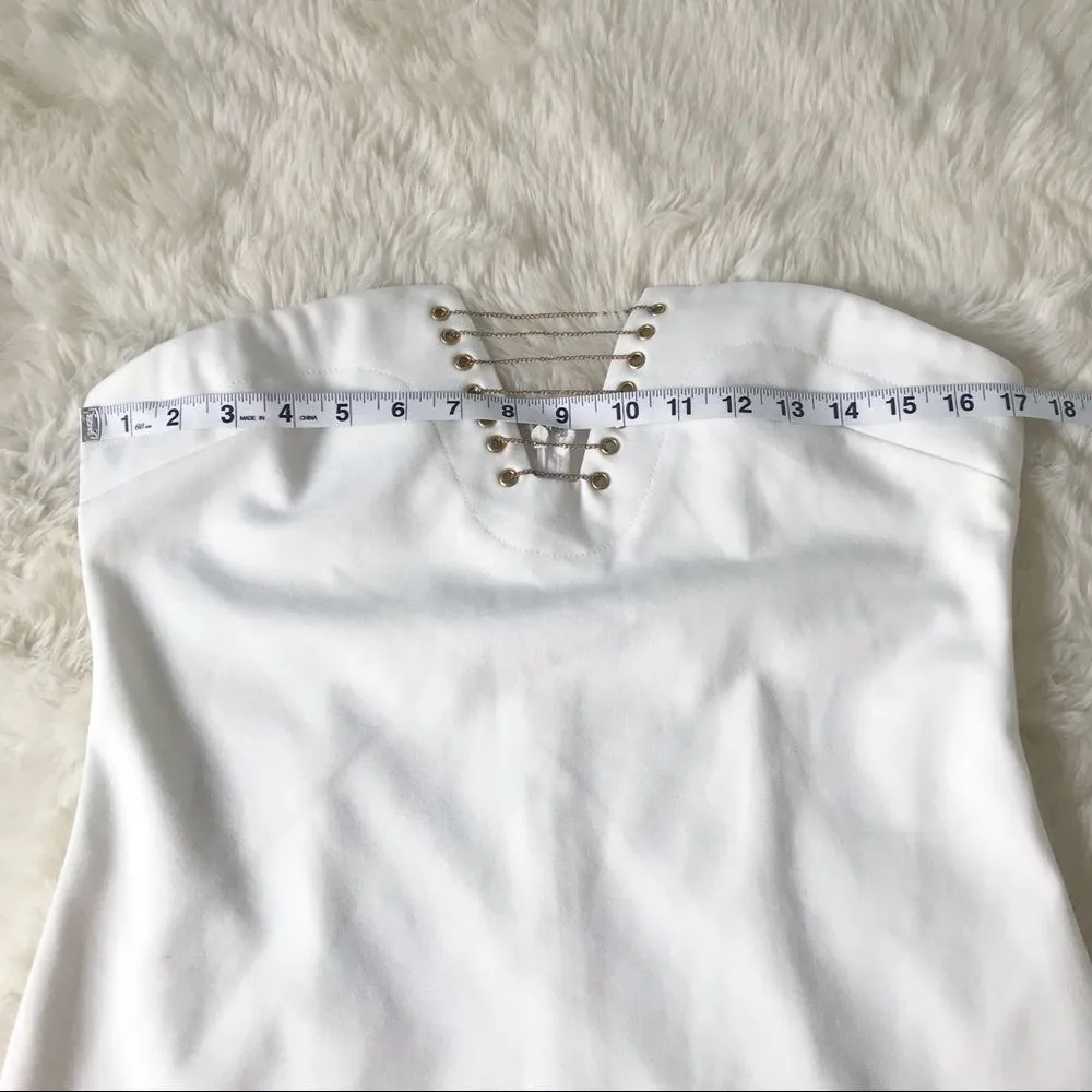 BY THE WAY White Strapless Mini Dress Bodycon Lace Up Chain Formal Party Large‎ - Image 12