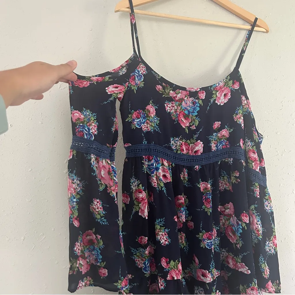 Charlotte Russe Navy Blue Pink Floral Mini Dress Cold Shoulder Casual Formal - Image 2