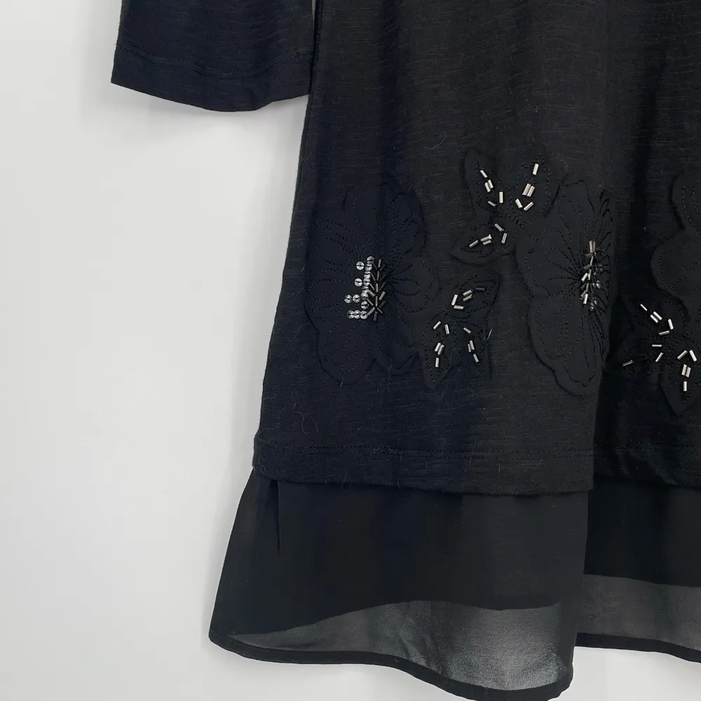 Logo Lori Goldstein 3/4 Sleeve Black Babydoll Embelished Whimsigoth Tunic Top XS - Image 2