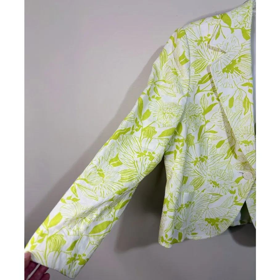 Style & Co Womens Green Floral Linen Blazer Petite Size 14 - Image 3
