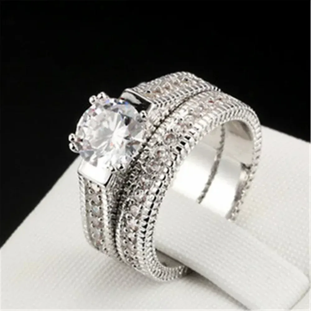 NEW Diamond Simulant Engagement Band‎ Ring Set - Image 3