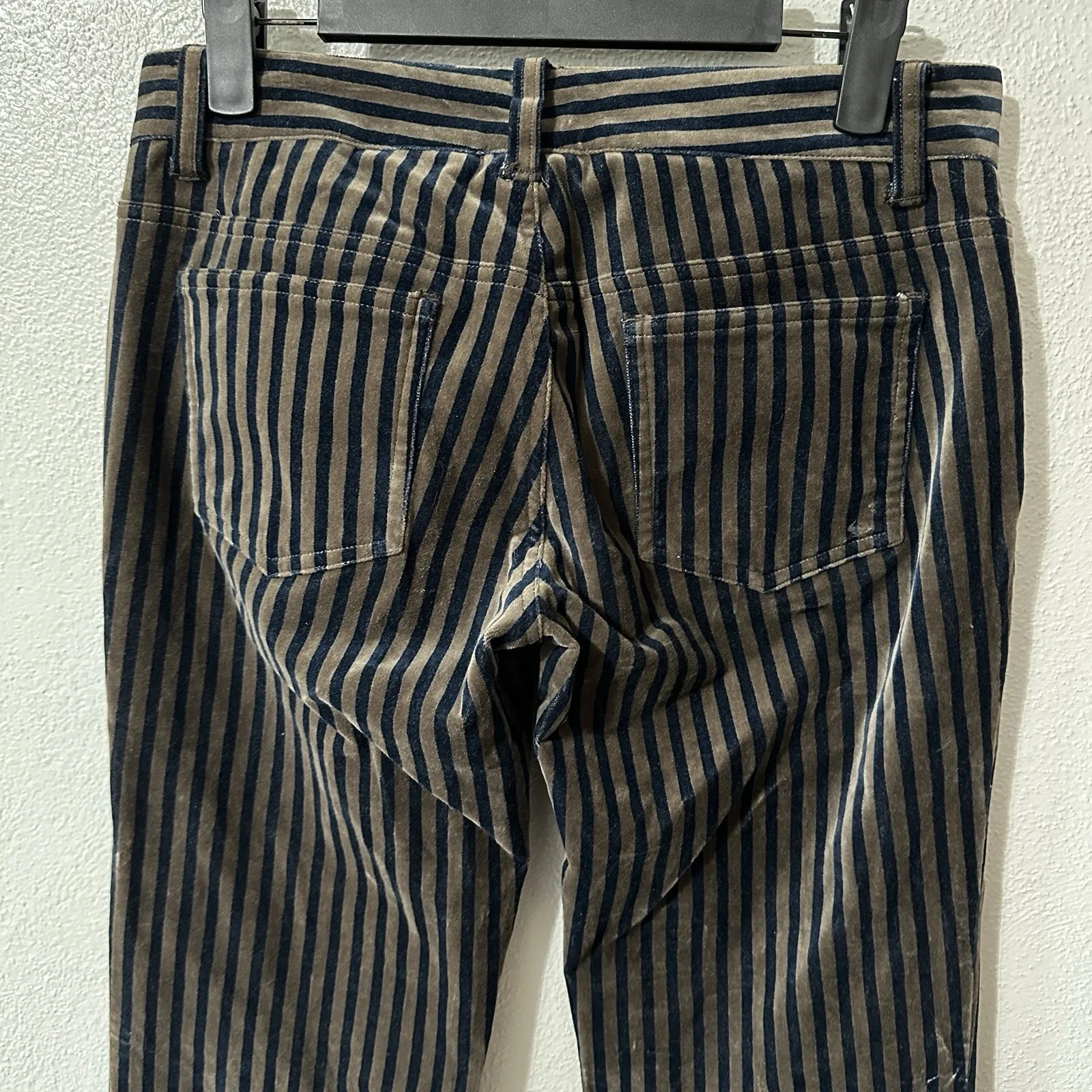 Armani Exchange Womens 0 Blue Beige Striped Velvet Bootcut Pants‎ Low Rise Y2K - Image 4