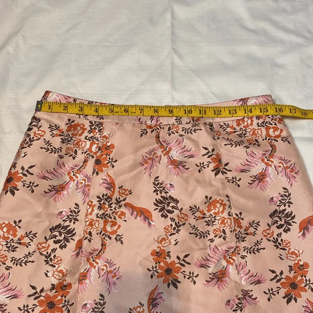 2 Forever 21 Women's Pink and Brown Skirt Satin Embroidered Preppy Floral 28 - Image 4