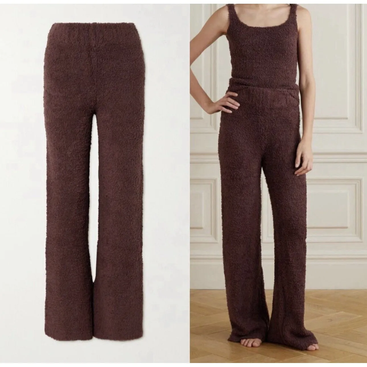 Skims Brown Cozy Knit Wide Leg Lounge Pants Garnet Bouclé Size S/M Size M - Image 2