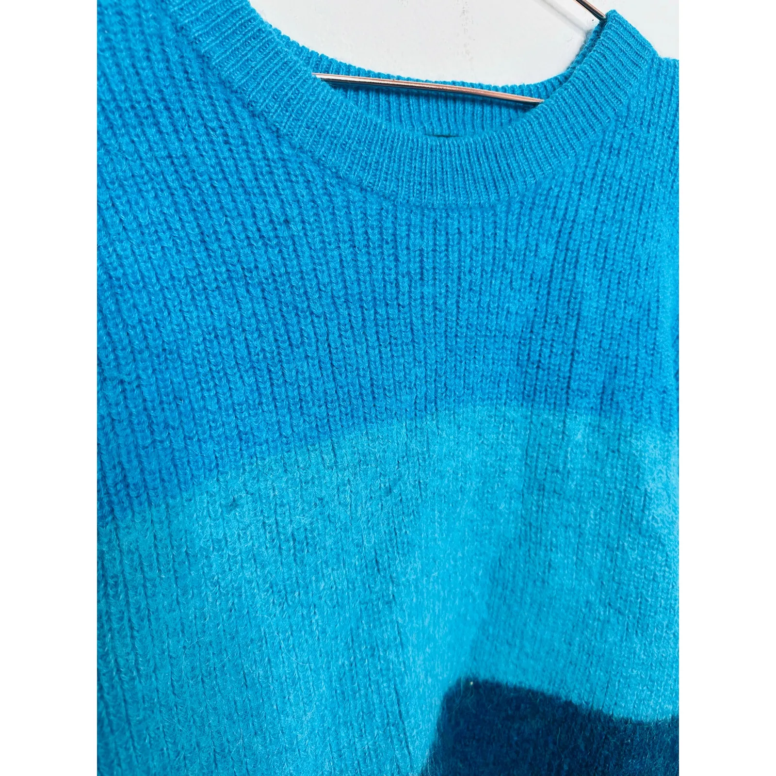 VEDA Blue Ombre Striped 100% Alpaca Wool Long Sleeve Ranch Road Sweater sz M Size M - Image 5