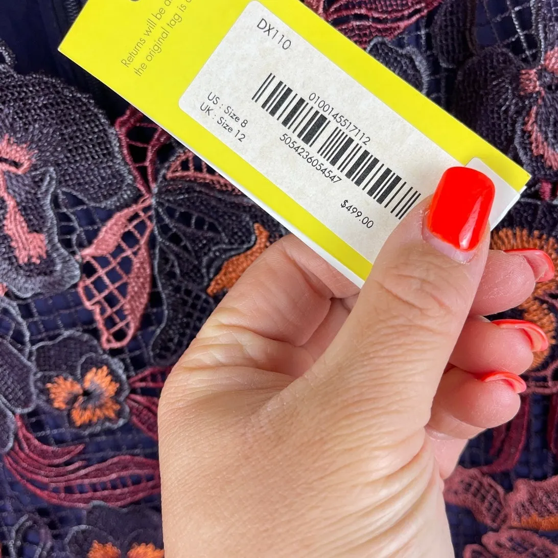 Karen Millen Purple‎ Floral Intracate Laced Dress Lined Size 8 - Image 5