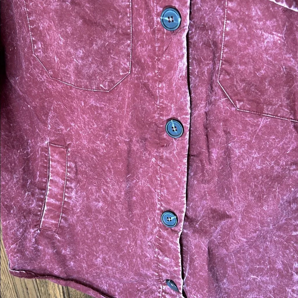 Zenana Oversized Maroon Burgundy‎ Collared Button Down Shirt Acid Washed Medium - Image 4