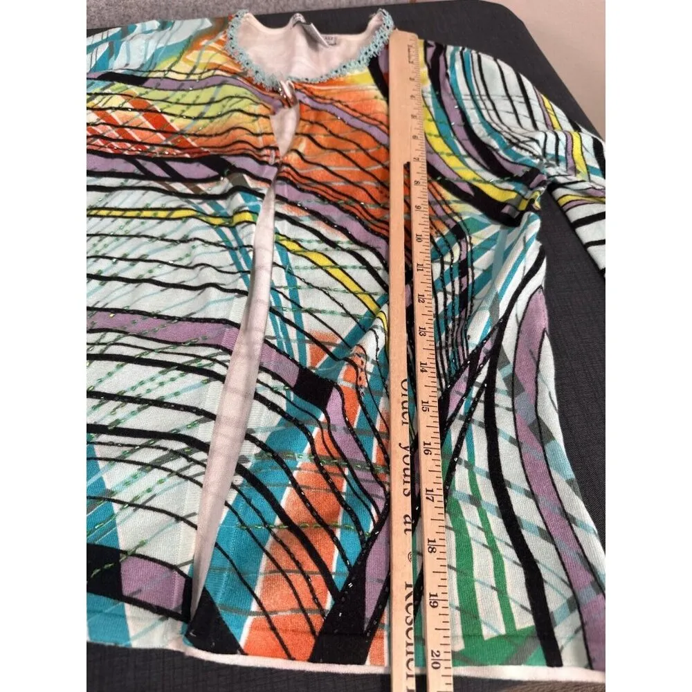 Alberto Makali Small Womens Cardigan Sweater Abstract Beaded Long Sleeve Y2K - Image 7