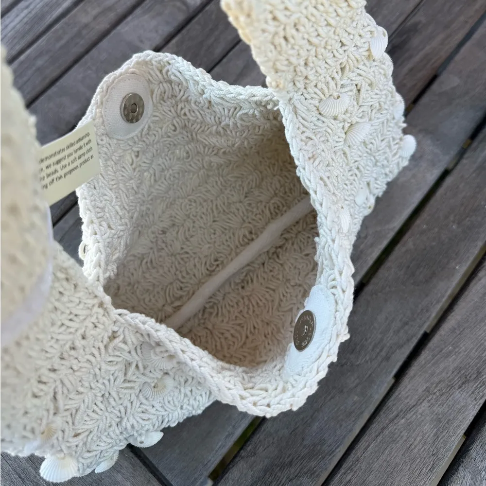 NWT Made in India Woven Braided White Seashell Shells Embellished Shoulder Bag - Image 6