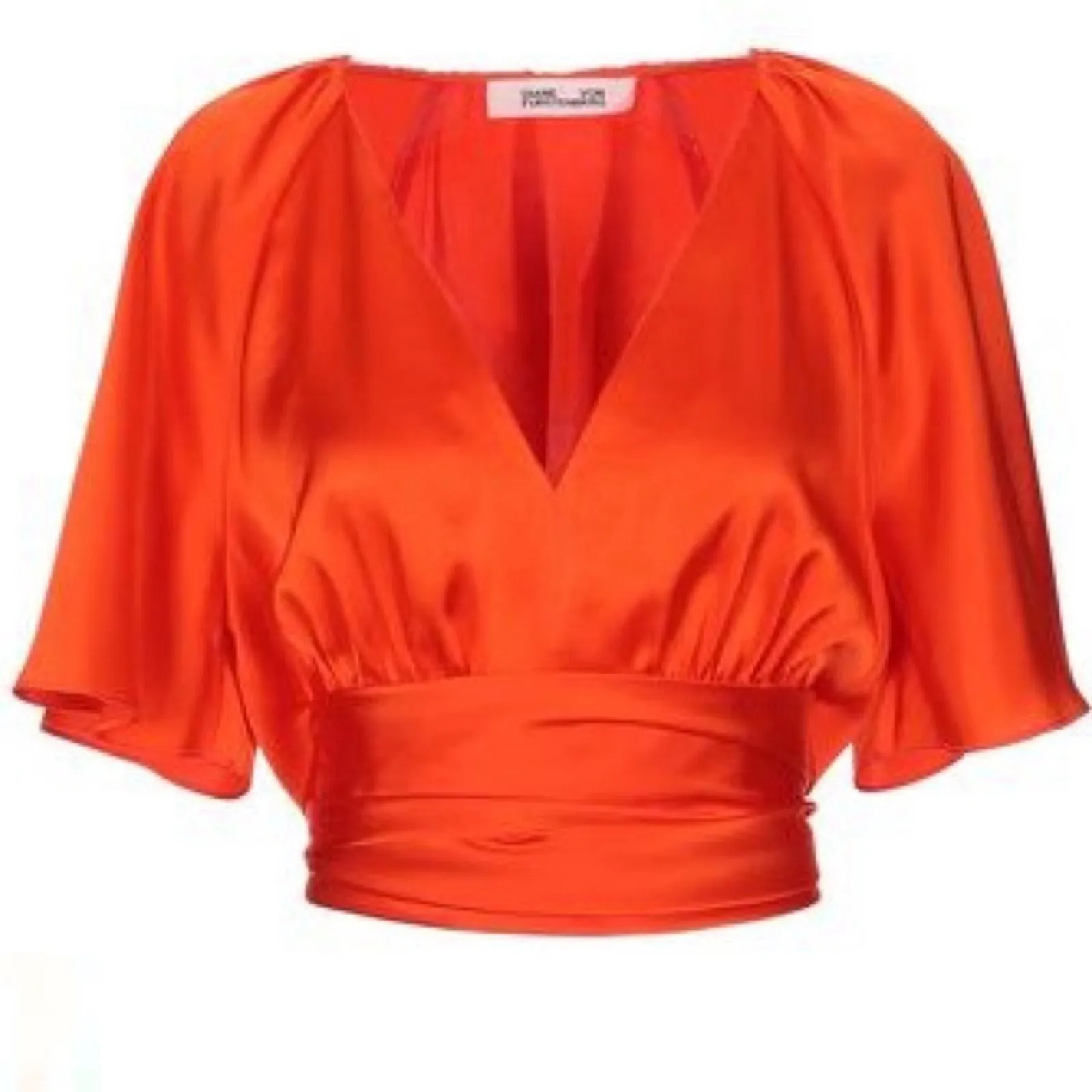 Diane Von Furstenburg orange satin plunge wrap crop blouse ASO Camilla Cabello - Image 3