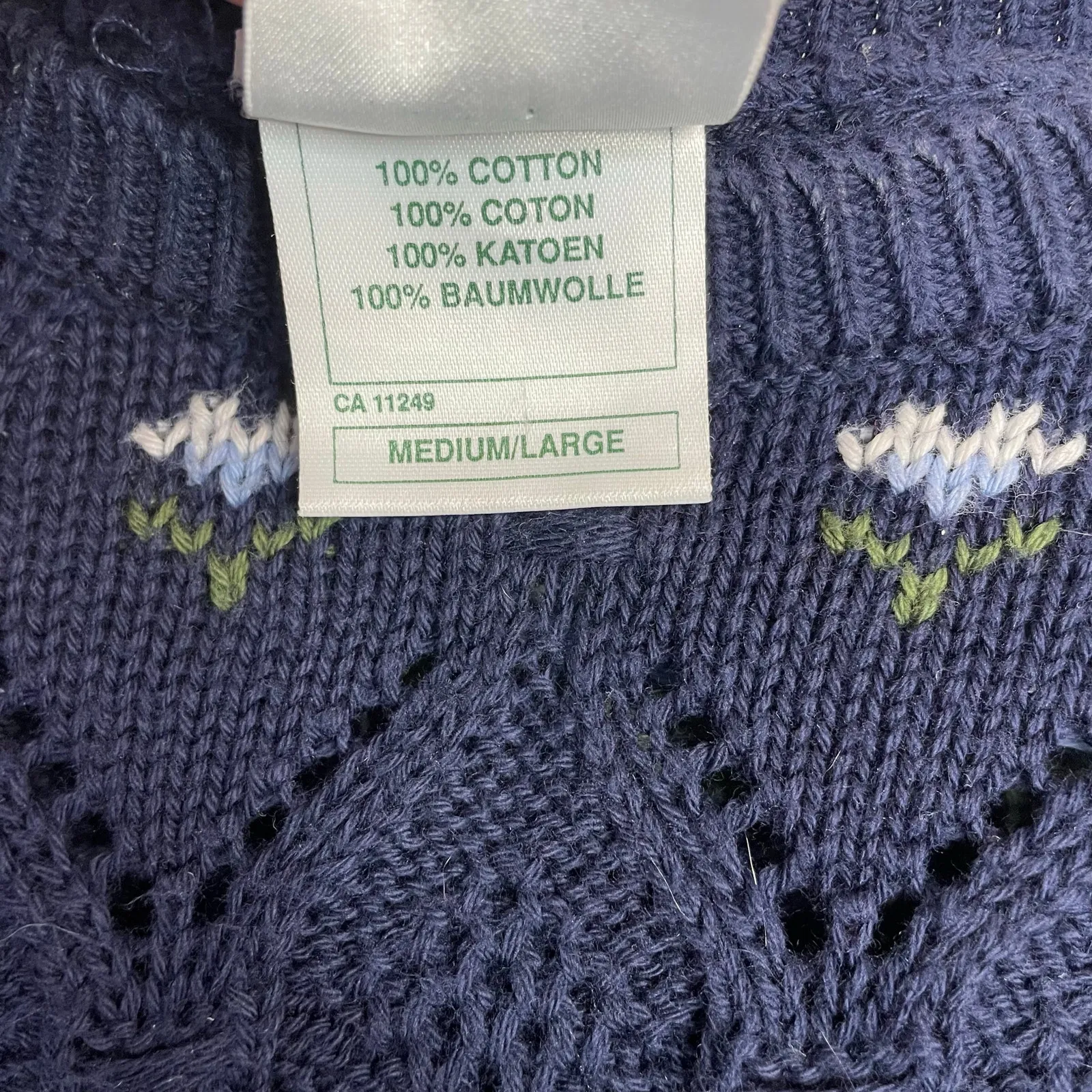 Vintage Laura Ashley Navy Blue Pointelle Crochet Knit Cotton Floral Sweater M L - Image 10