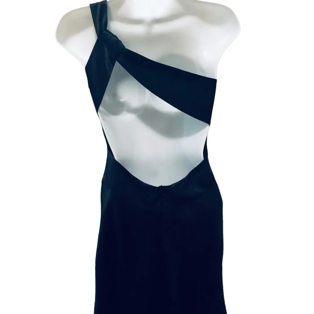 VTG International 100% SILK Little Black One Shoulder Mini Dress 2 Sparkle - Image 4