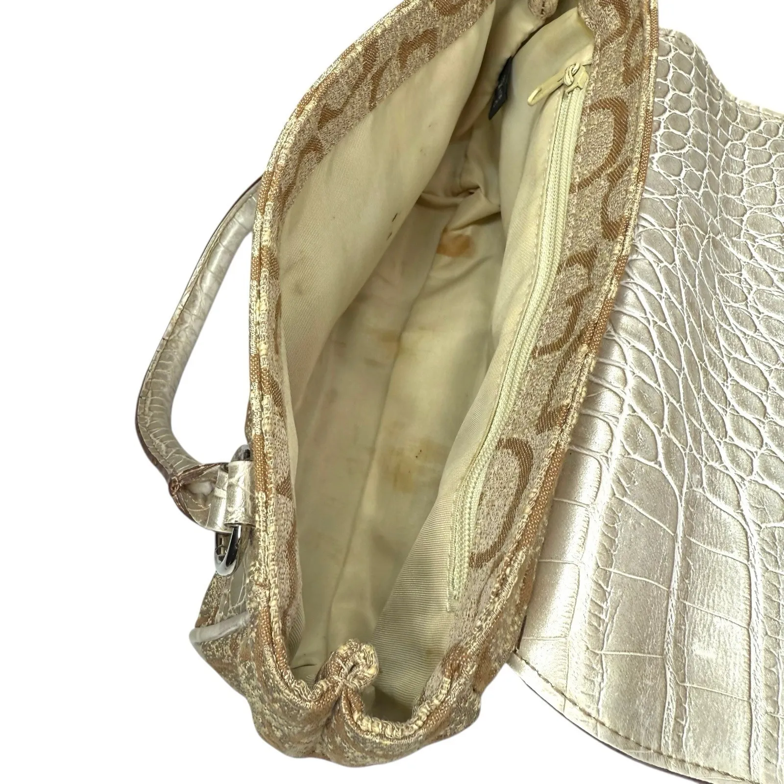 Guess‎ Vintage Beige Silver Monogram Small Hand Bag Y2K Rare - Image 6
