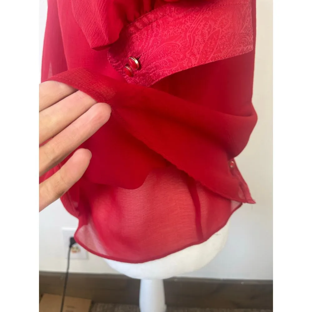 Maeve by Anthro Red Blouse Short Sleeve Semi Sheer Paisley Silk Womens US 2 - Image 7