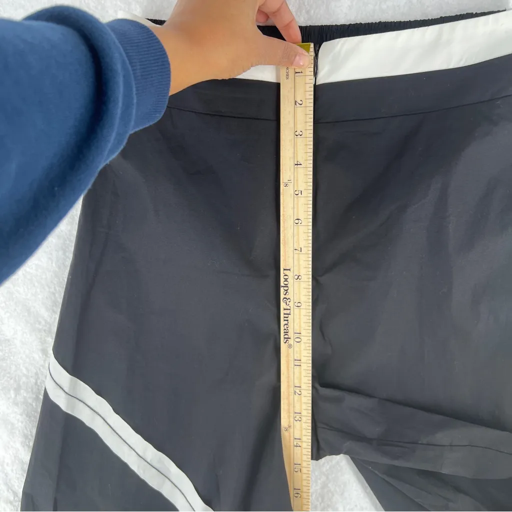 Ozai N Ku Wide Leg Pants Ribbon Appliqué Asymmetric Cutout Hem Zip Elastic Waist Black Size M - Image 13