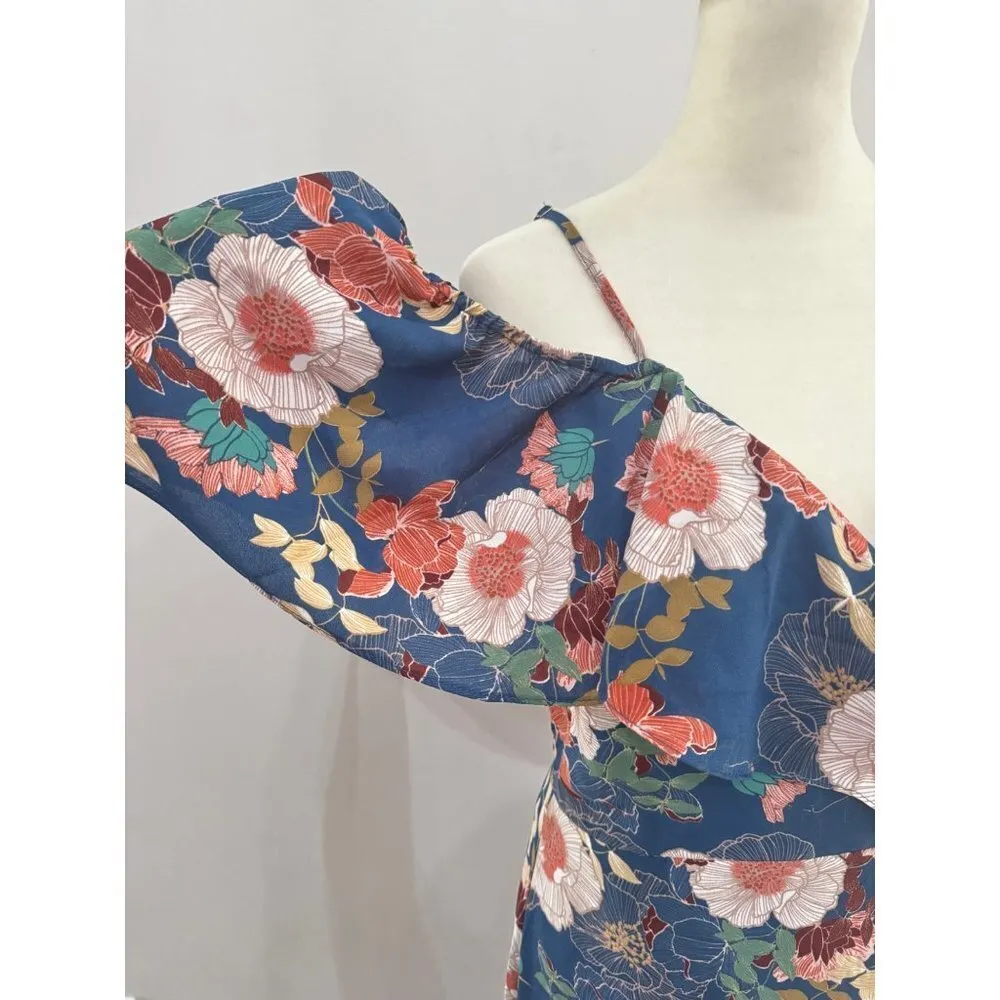 Fully Bloomed Lulus Blue Floral Print Off-the-Shoulder Maxi Wrap Dress size m - Image 6