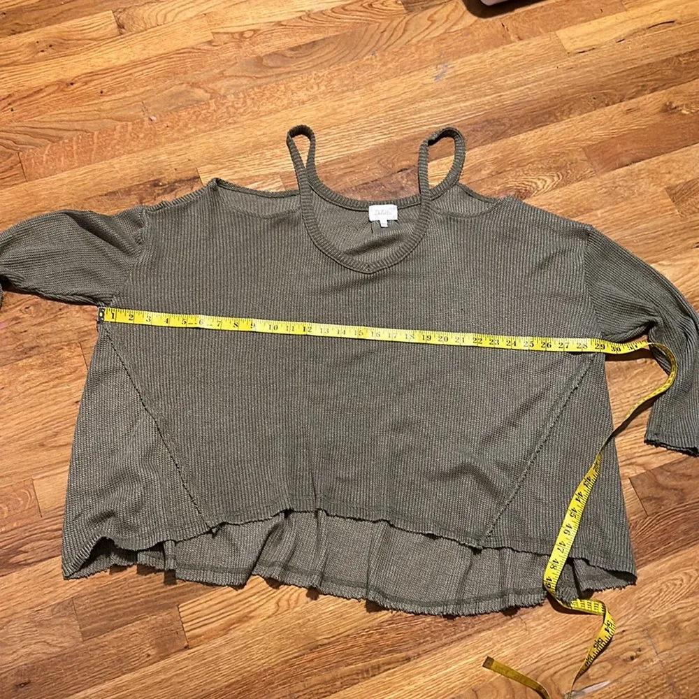 Deletta Anthropologie Women Large Cold Shoulder Oversized Long Sleeve Green - Image 7