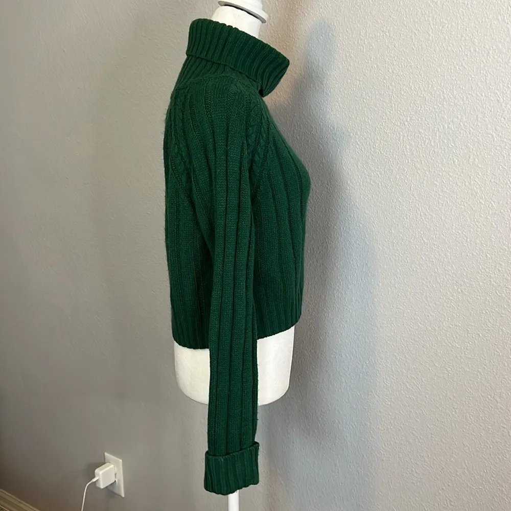 Princess Polly Cropped Cableknit Turtleneck Sweater Green Size S/M - Image 3