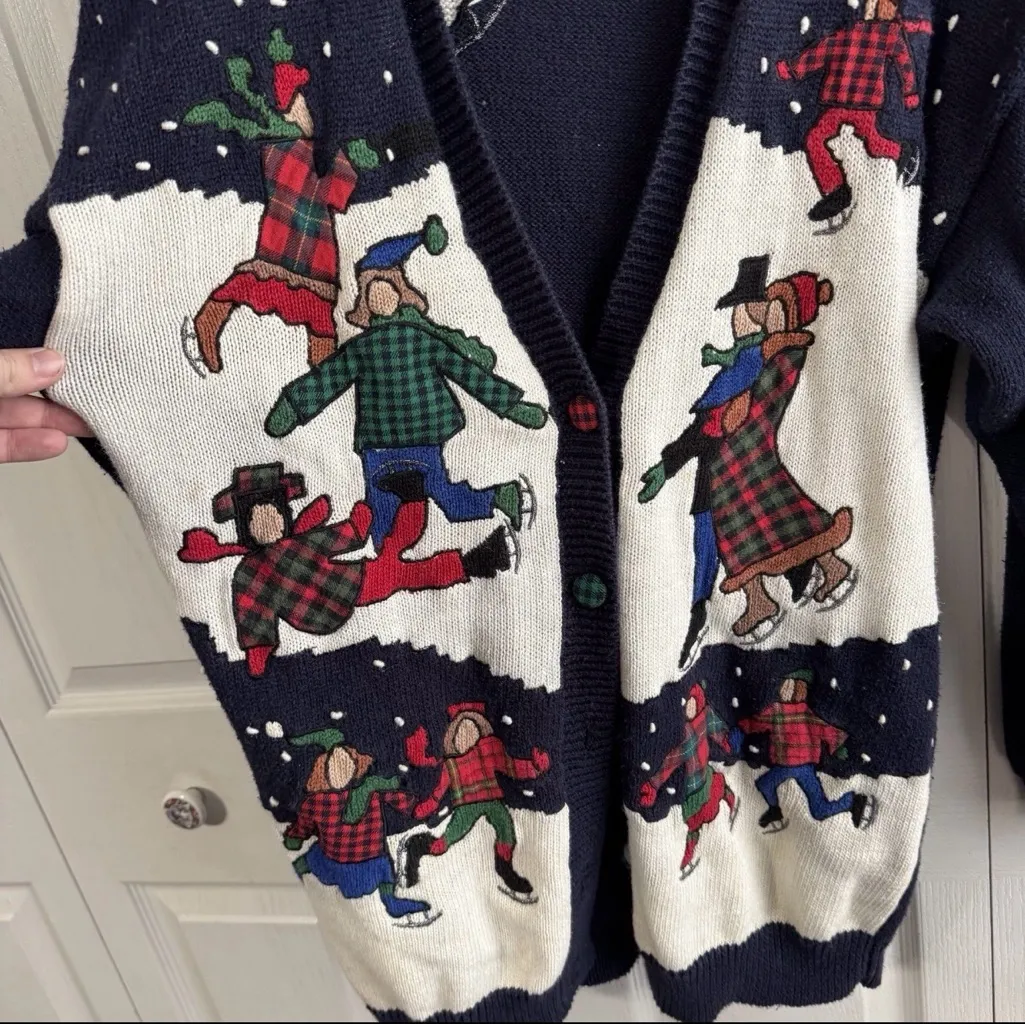 Susan Bristol 1992 hand knitted ice skating cardigan size small - Image 2