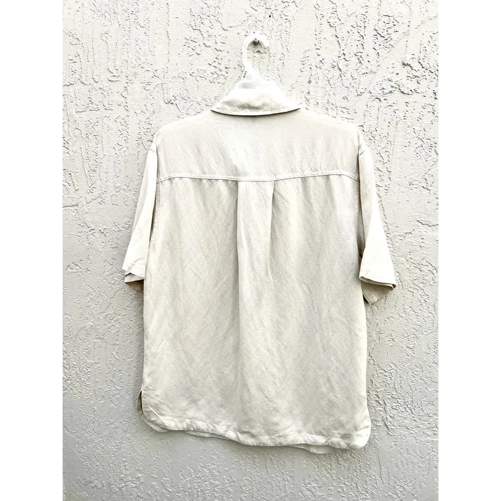 NWT Dynamite Short Sleeve Rainy Day Linen Button Down Blouse Beige Women's XS - Image 7