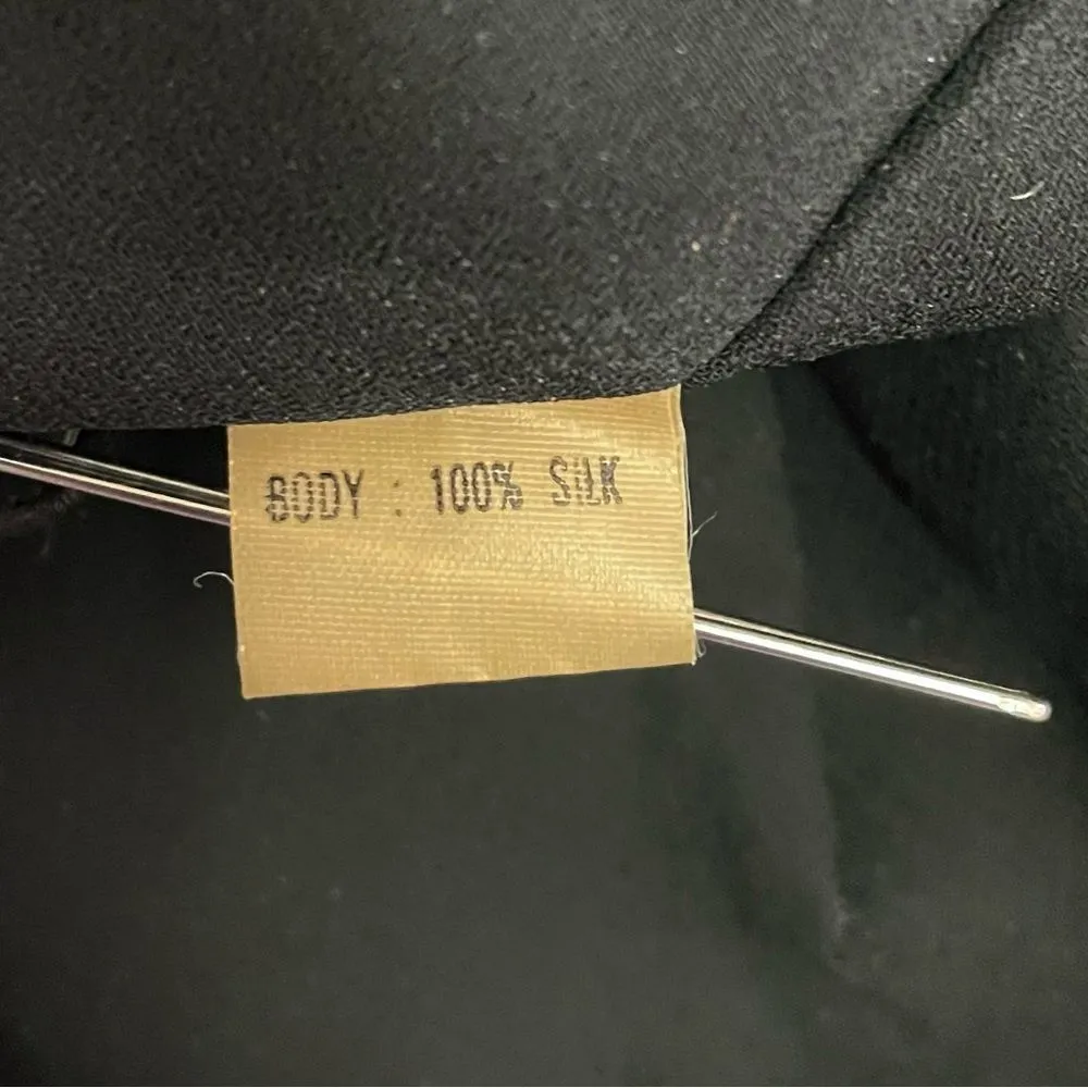 Vintage 1980s Kay Unger 100% Silk Dress Black & Pink Roses Button Back Size 8 - Image 8