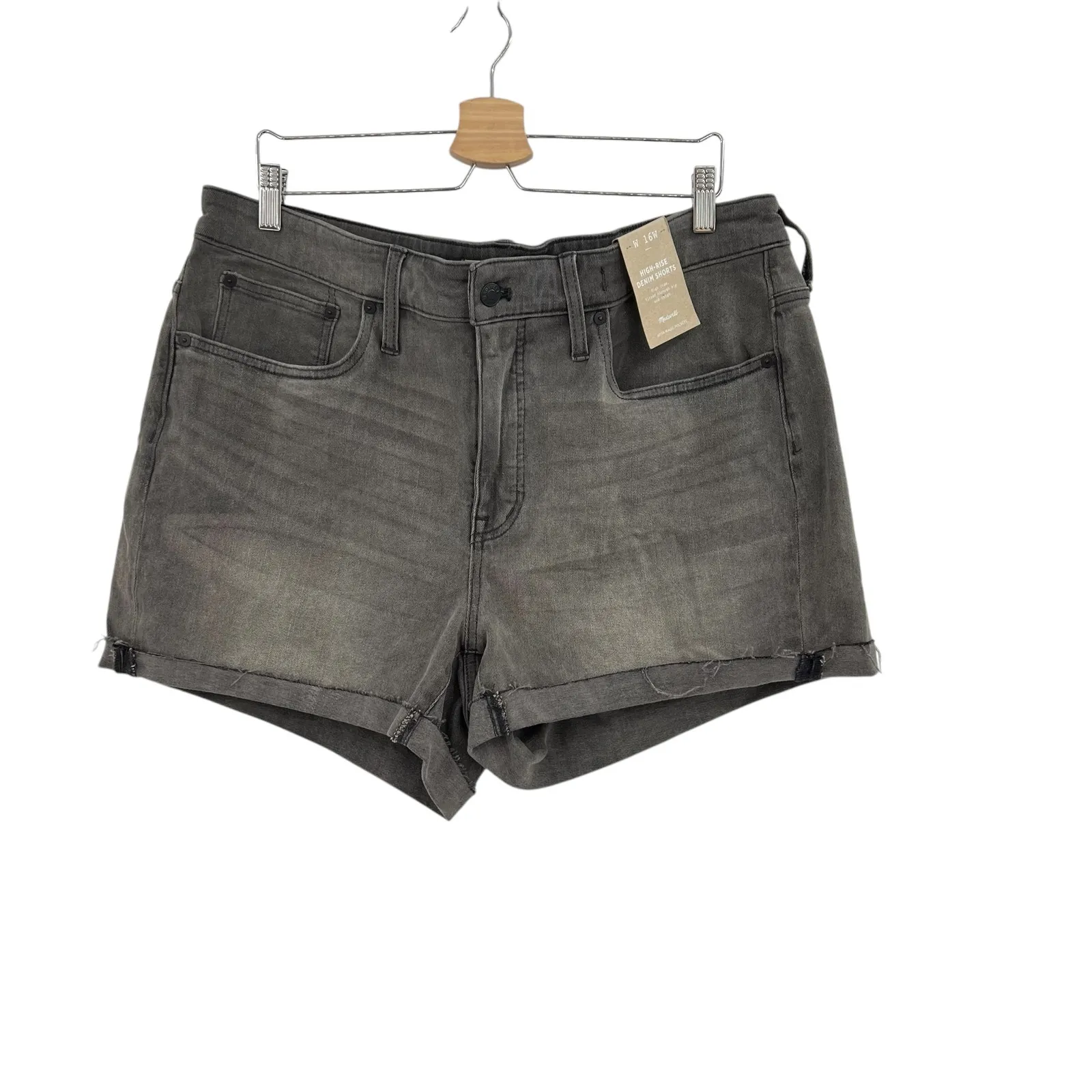 Madewell High Rise Denim Shorts Slater Wash‎ Gray Black Plus Size 16W - Image 2