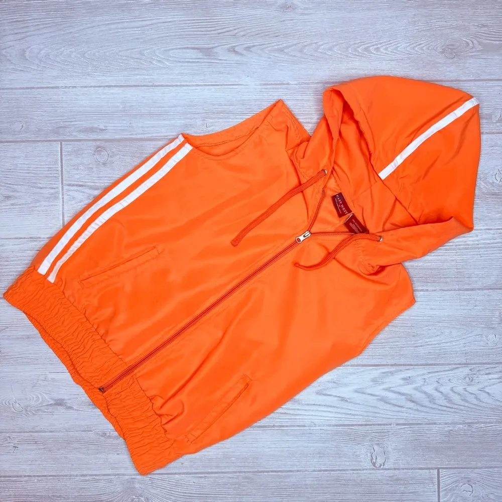 Vinatge retro east west orange track suit sleeveless hooded shirt cropped pant m Size M - Image 6