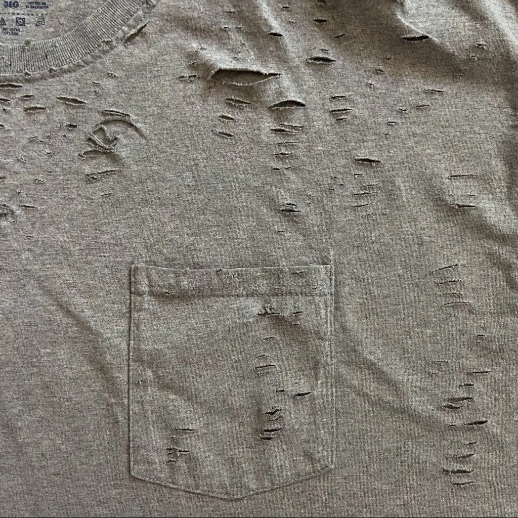 Distressed Light Gray Heather short sleeve pocket crewneck T-shirt 3XL - Image 5