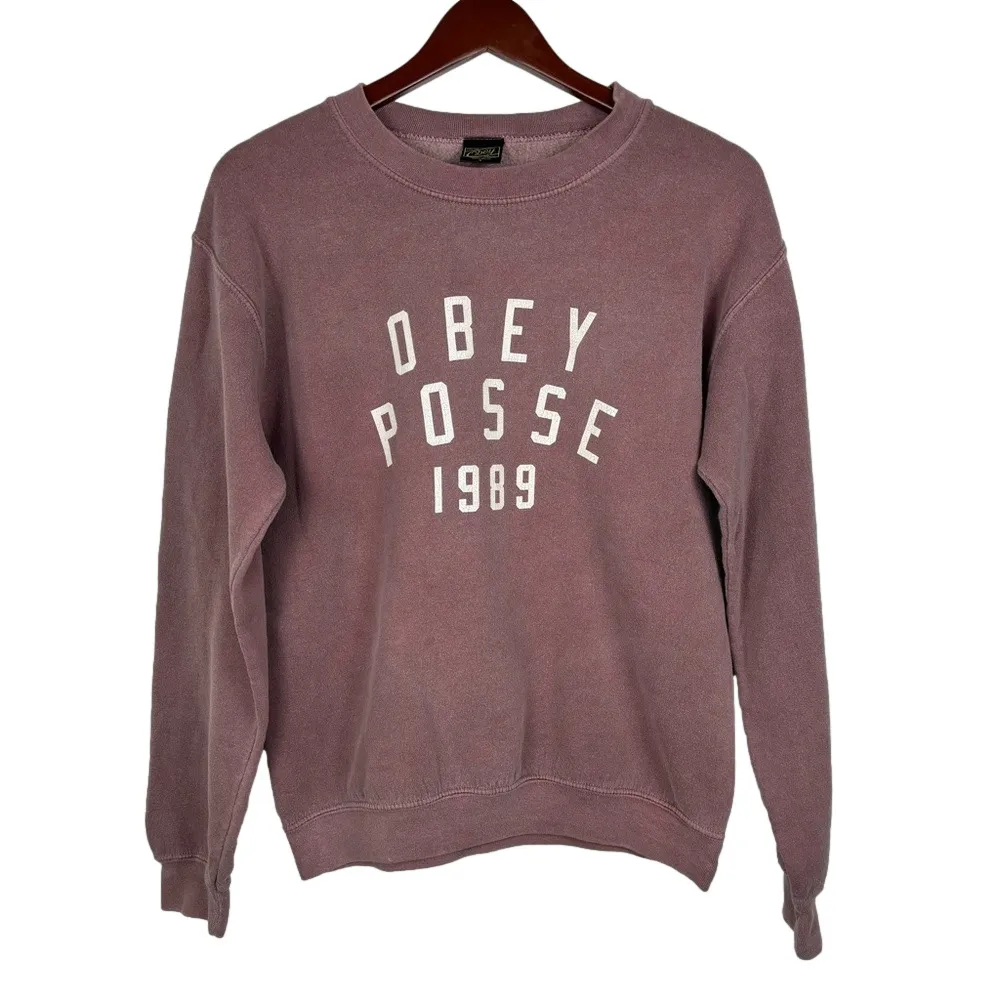 Obey Women's Small Phys‎ Ed Washed Burgundy Crewneck Sweatshirt Obey Posse 1989 - Image 2
