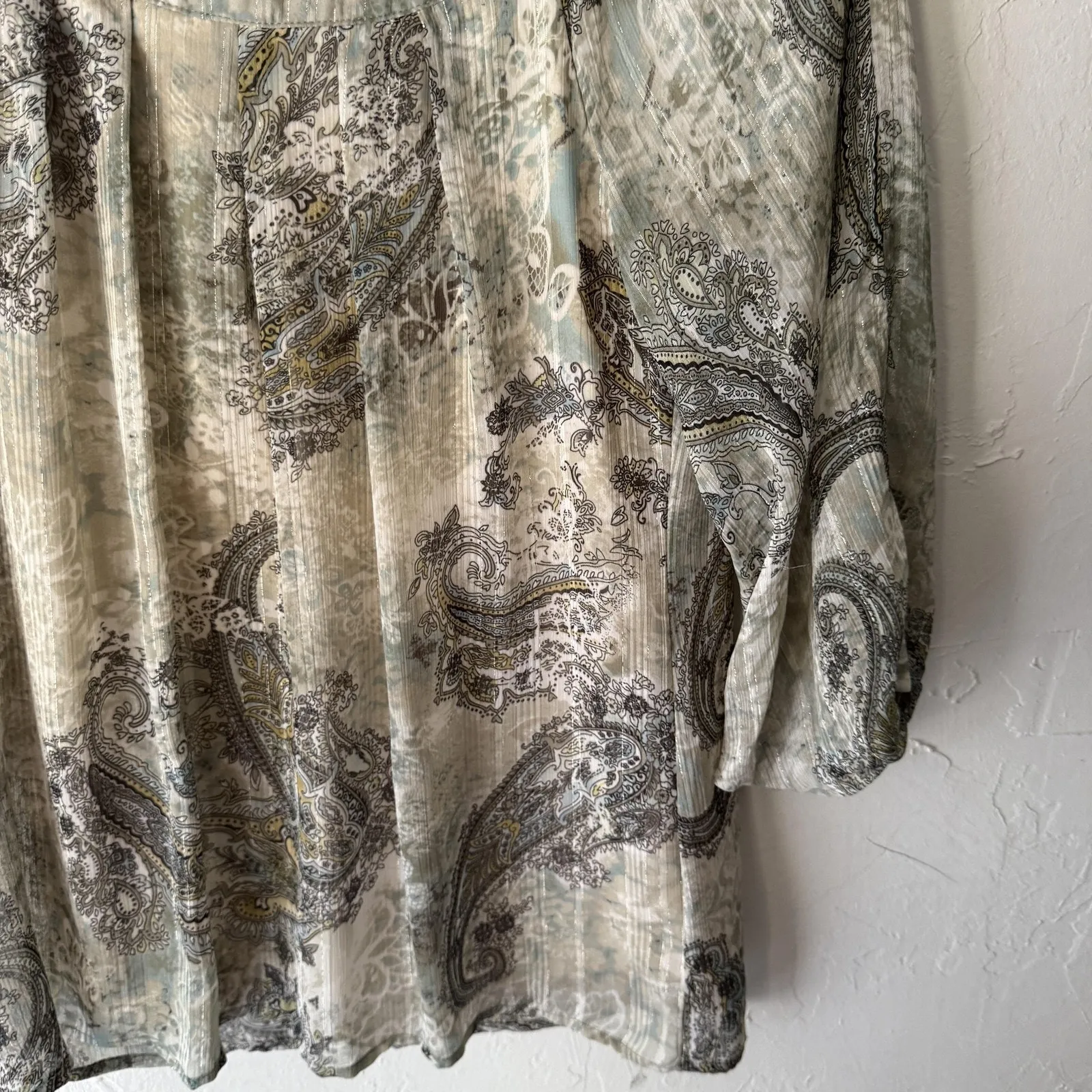 Dressbarn Blouse Y2k Medium Paisley‎ Print Sheer Top 3/4 Sleeve Layered Fairy - Image 4