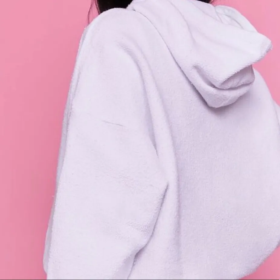 Barbie White Cropped Geaphic Beaded Hoodie Size M - Image 8