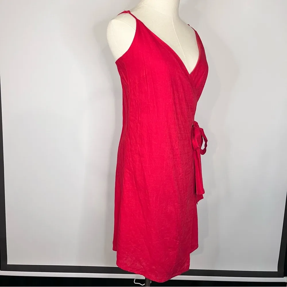 THE IMPECCABLE PIG Red Linen Blend Wrap V-Neck Mini Dress XS NWT - Image 4