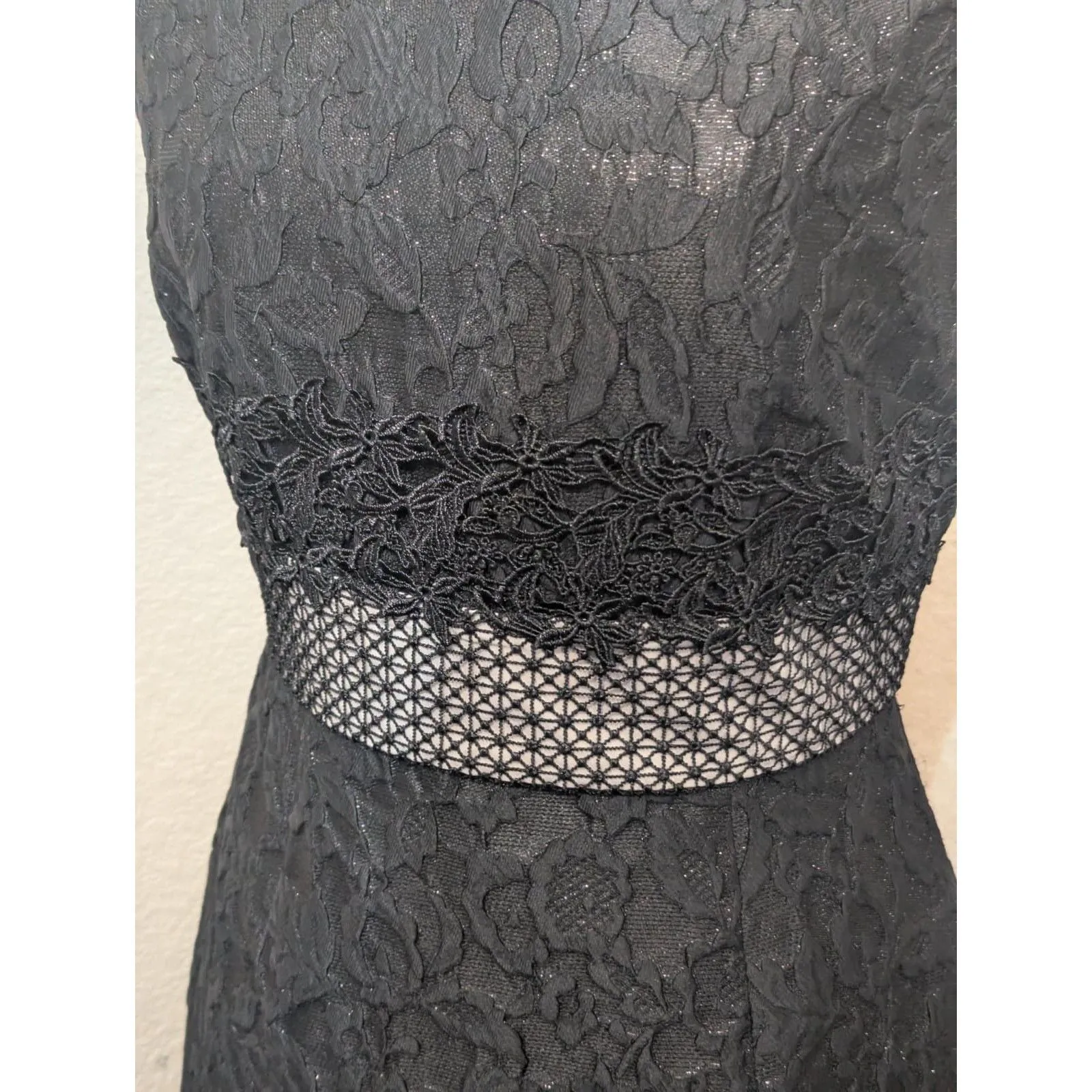ANTONIO MELANI Black Lace Cocktail Dress Metallic Sheer Waist Luxe 4 - Image 4