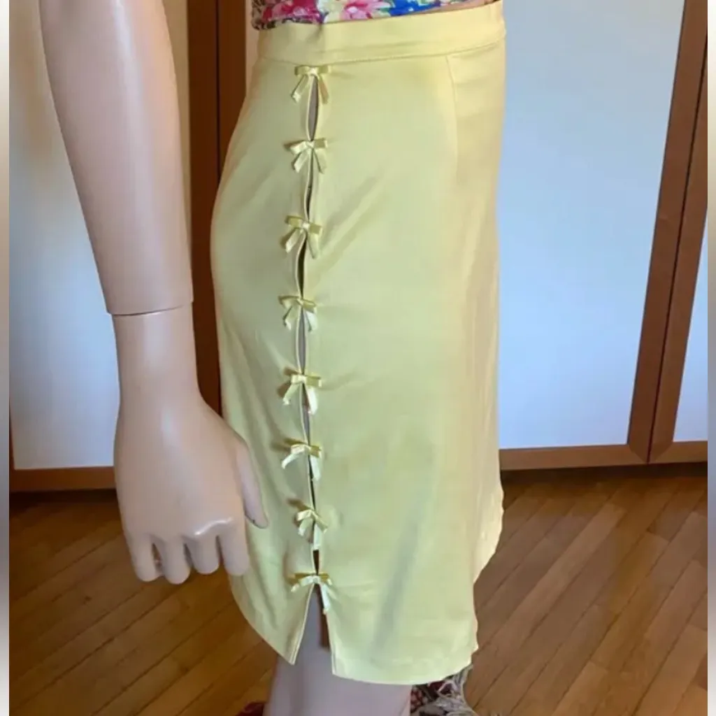 Blumarine Vintage Y2K Skirt Pastel Lemon Yellow with Bows size IT 38 US 2 XS - Image 8