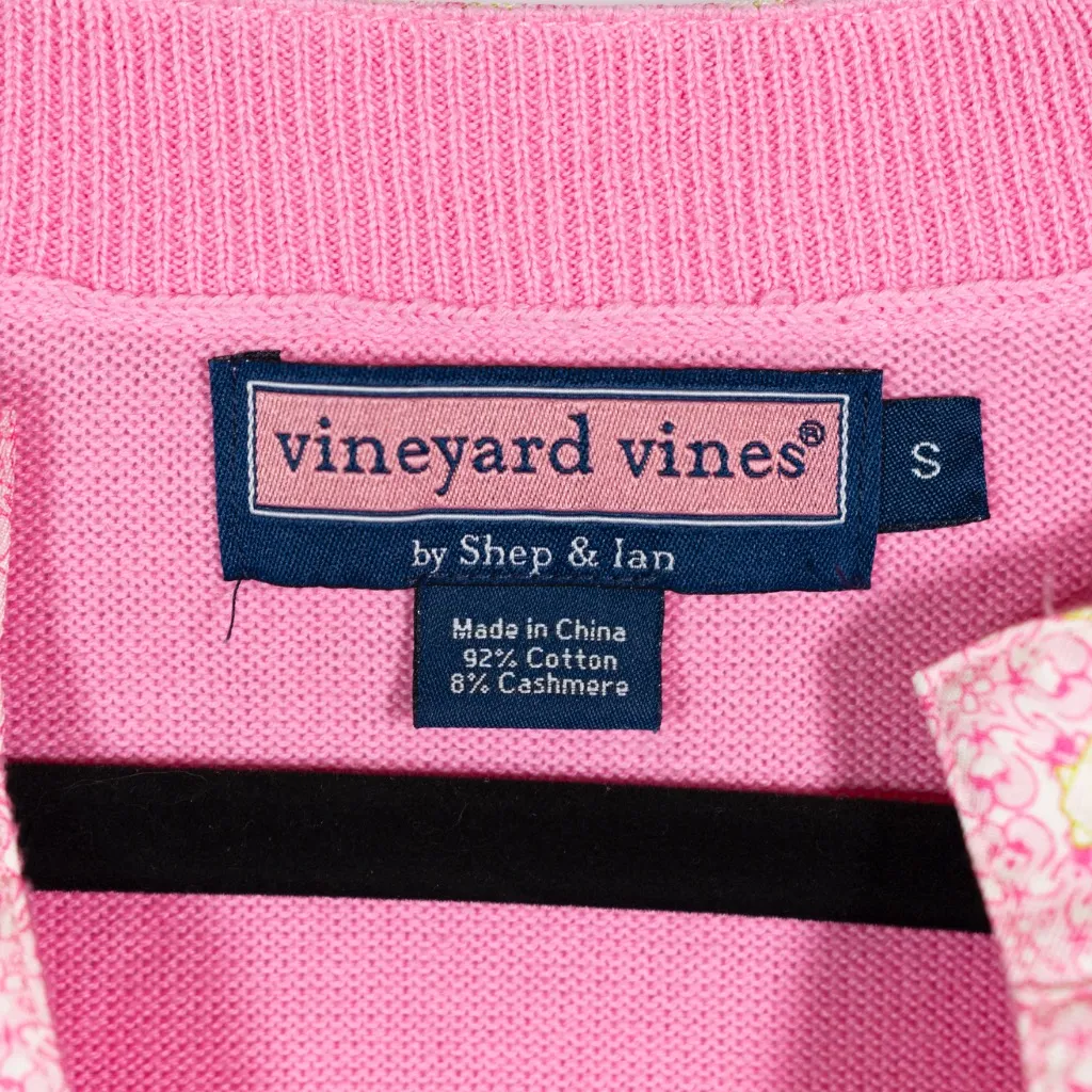 Vineyard Vines Cotton Cashmere Knit V Neck Seashell Trim Pullover Sweater Pink S - Image 2
