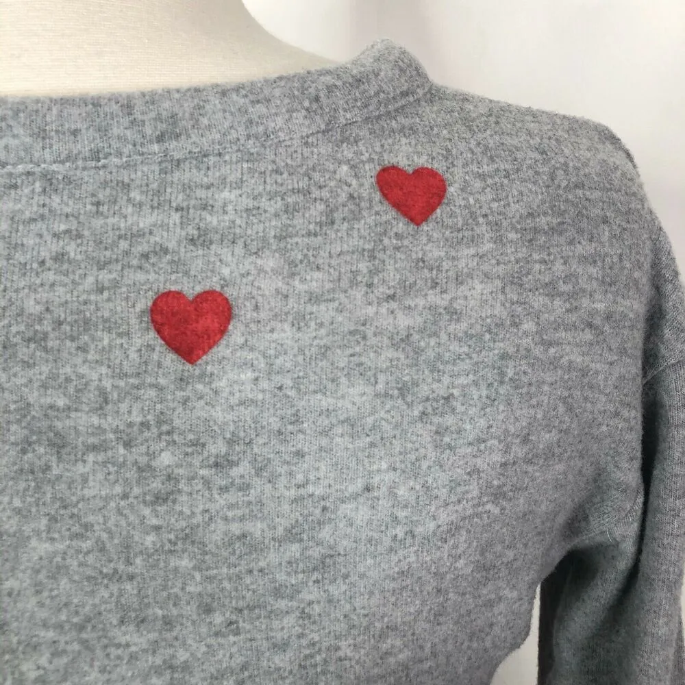 NEW CHASER Cozy Gray Crew Neck Sweatshirt With Red Hearts Size XS - Image 2