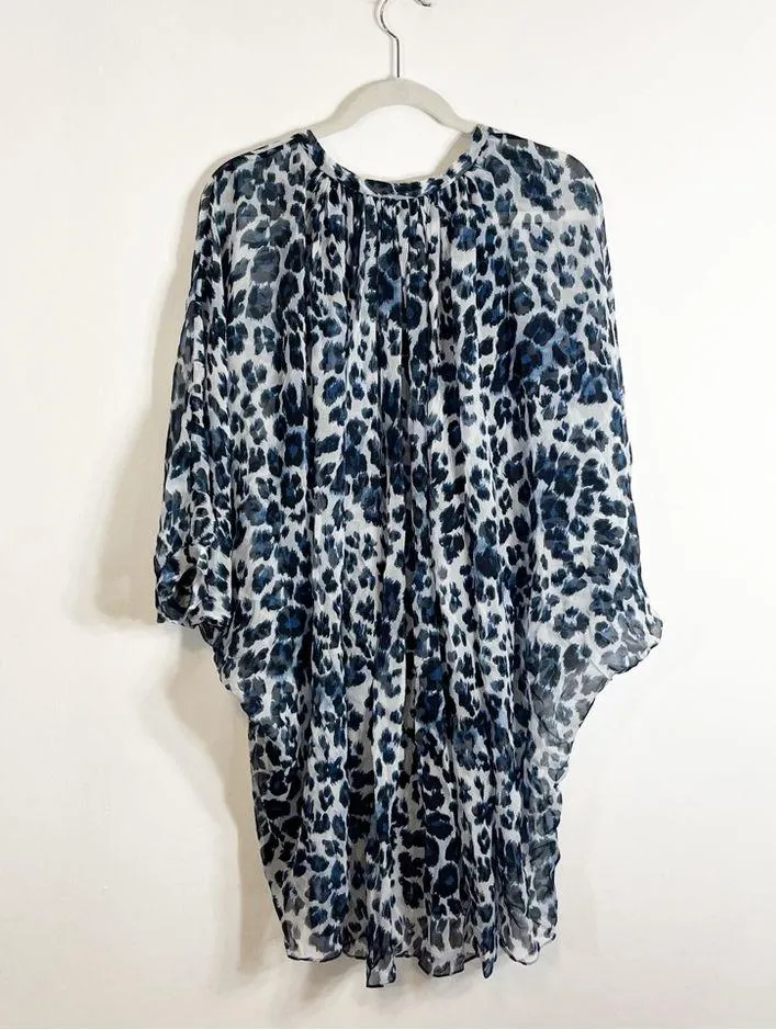 Diane Von Furstenberg Fleurette Blue Leopard Print Mini Dress Silk Size 4 - Image 3