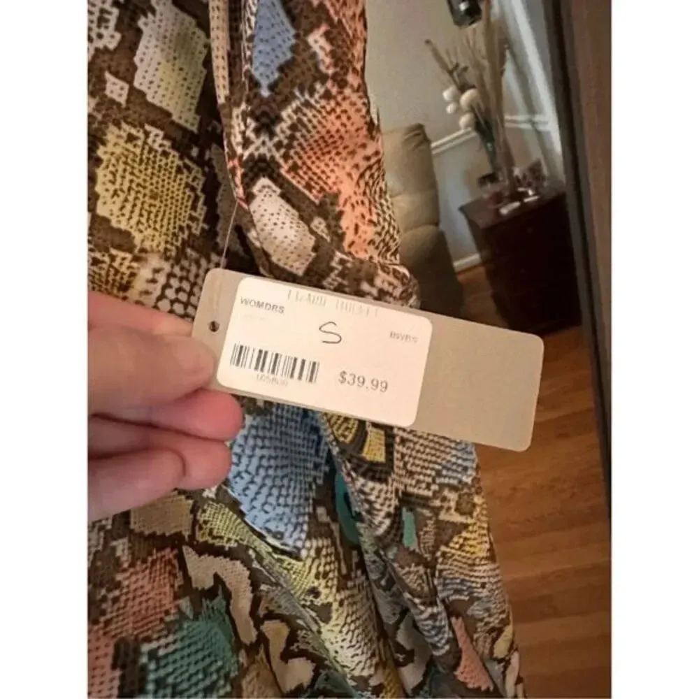 Lizard Thicket Snake Print Slip Dress Multicolor Boho Chic Mini Size Small NWT‎ Blue - Image 4