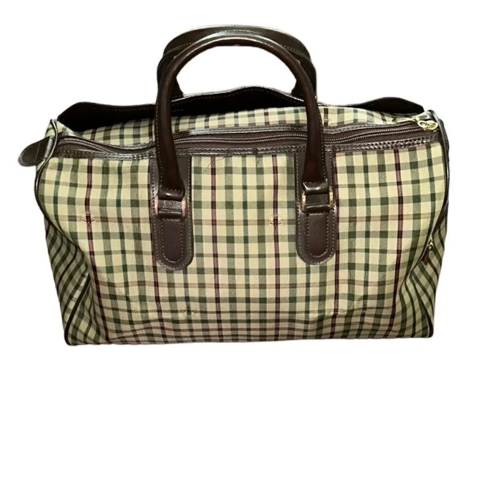 Lasserre Paris Unisex Vintage Checkered Boston Bag Brown - Image 6