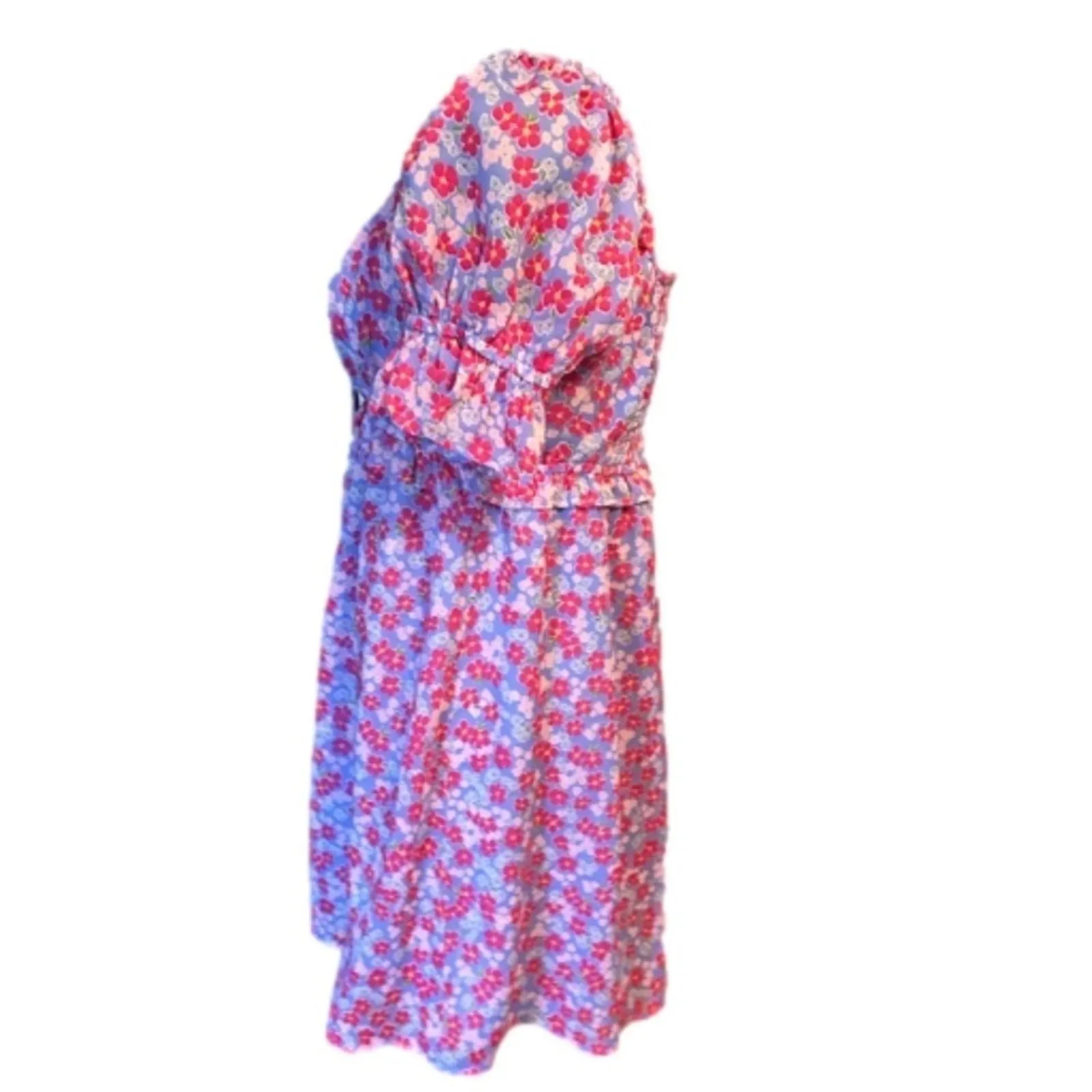Wednesday's Girl Ruched Bust Mini Tea Dress | Purple Pink Floral | Size S - Image 2